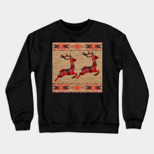 Christmas Deer Plaid Rustic Burlap Look Bedding, Pillows & Other Unique Gifts Crewneck Sweatshirt